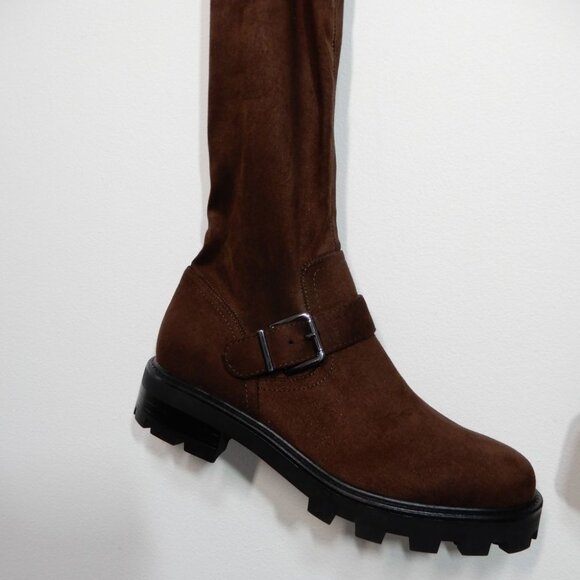 Marc Fisher Ganven Lug Sole Over The Knee OTK Moto Boots Size 9 Dark Brown NEW - Picture 8 of 13